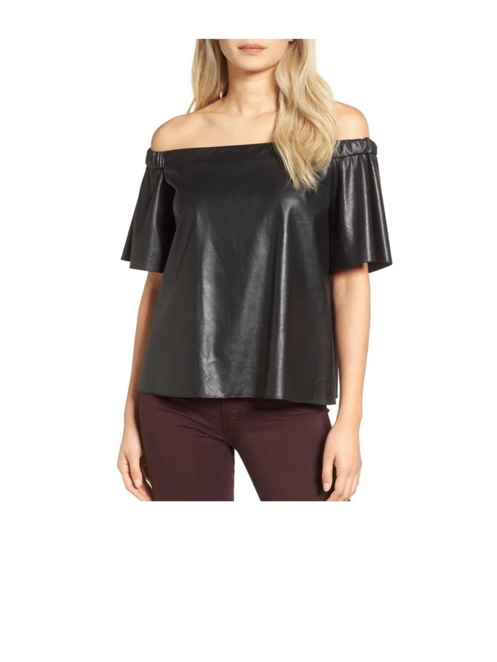 Bailey 44 Black Off-Shoulder Vegan Leather Top